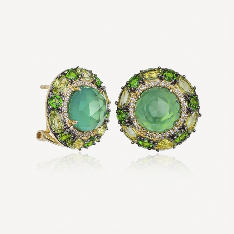 Earrings with green agate and diamonds Earrings with green agate and diamonds