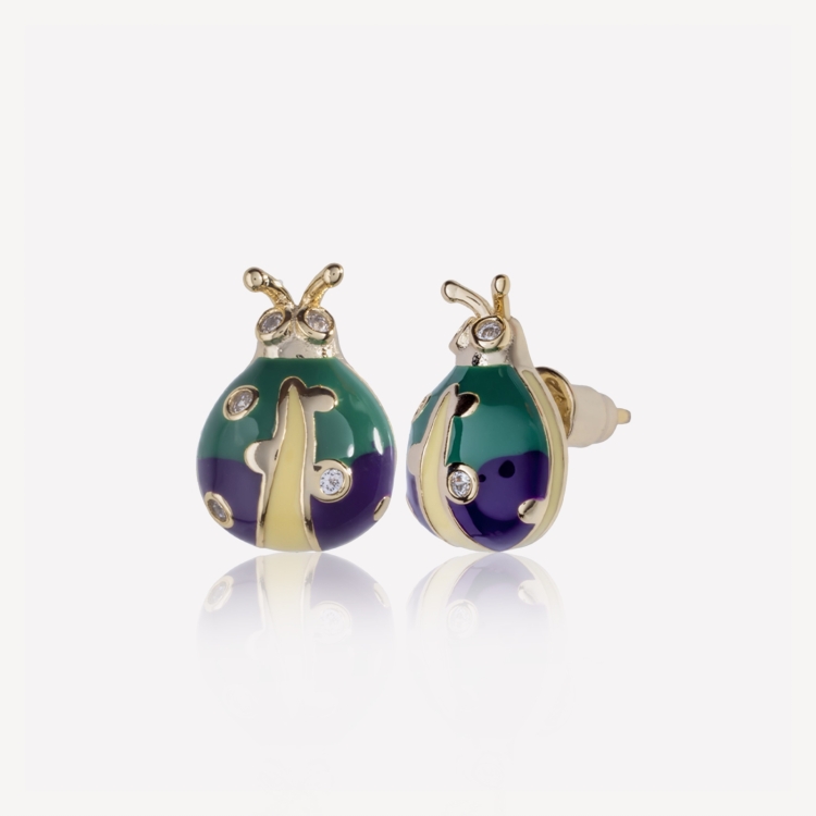 Earrings with green-violet bugs