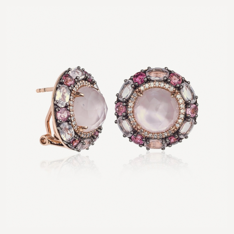 Earrings with rose quartz and diamonds
