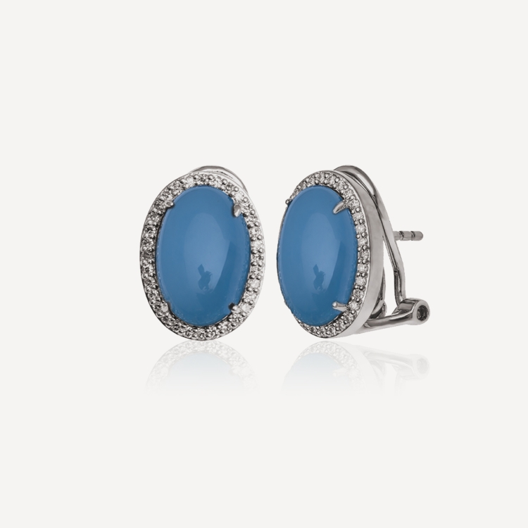 Earrings with blue chalcedony and diamonds Earrings with blue chalcedony and diamonds