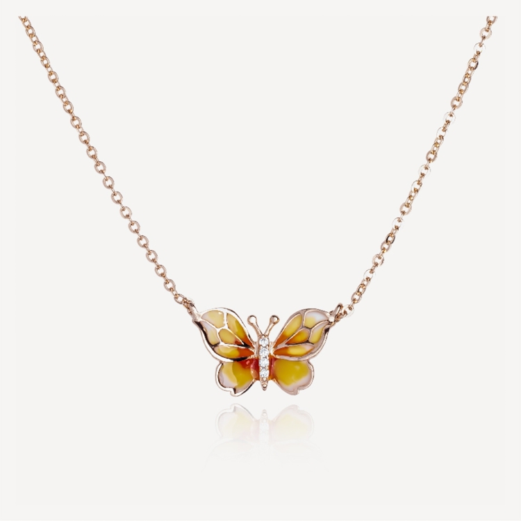 Necklace with yellow-orange butterfly