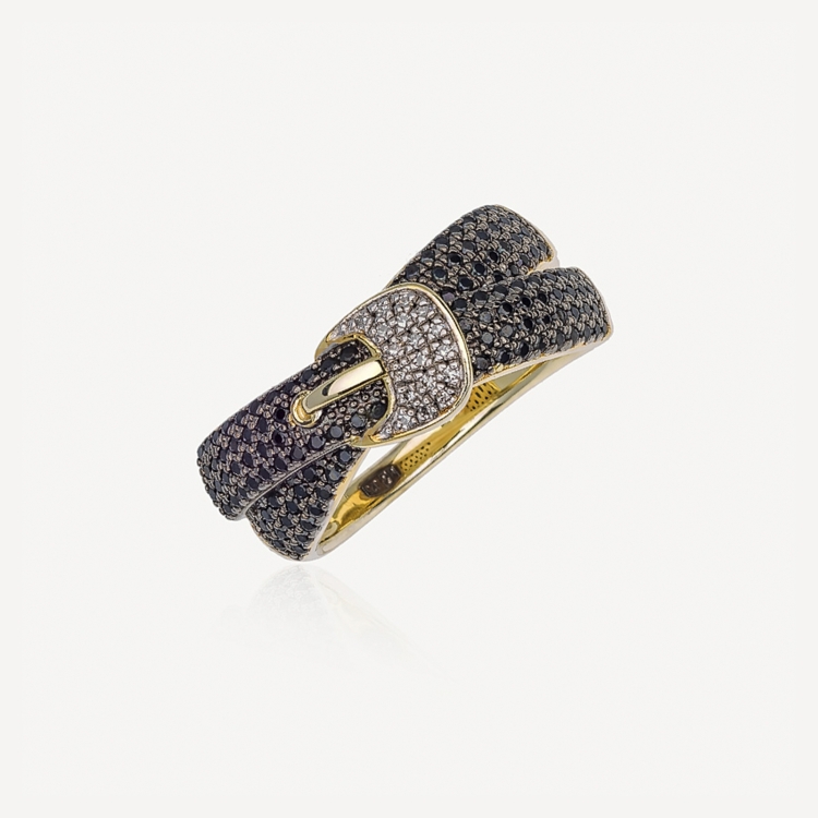 Ring with black spinels and diamonds