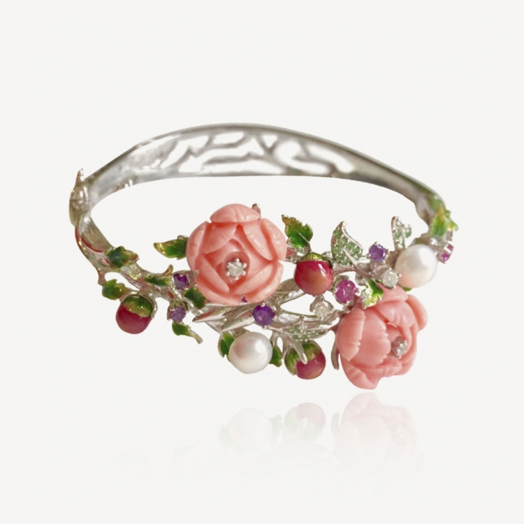 Bracelet with pink peonies Bracelet with pink peonies