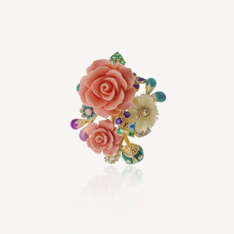 Brooch-pendant with pink rose