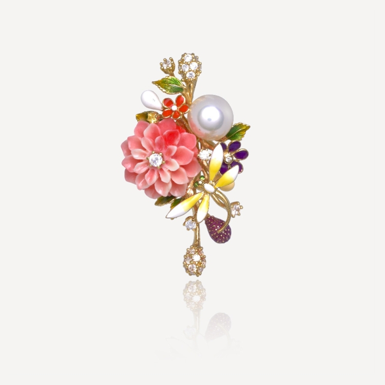 Brooch-pendant with pink dahlia Brooch-pendant with pink dahlia