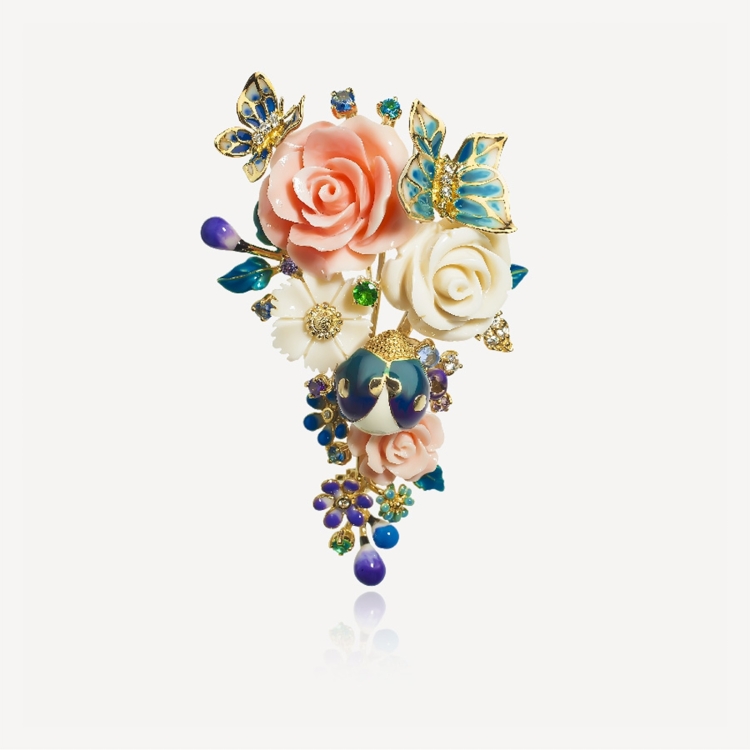 Brooch-pendant with pink rose