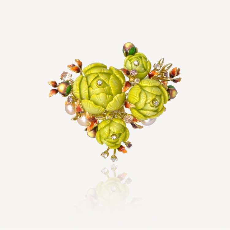 Brooch with green peonies Brooch with green peonies