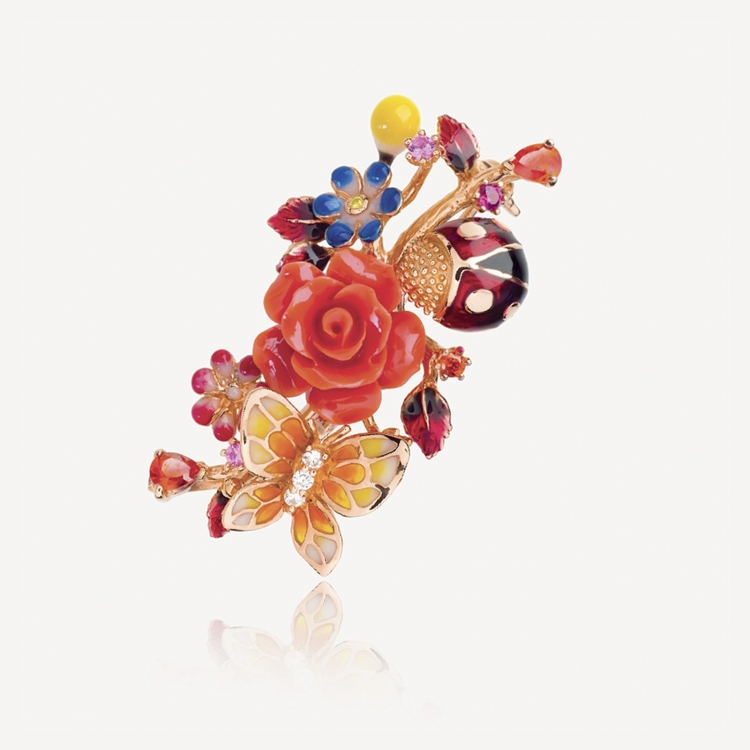 Brooch with coral rose