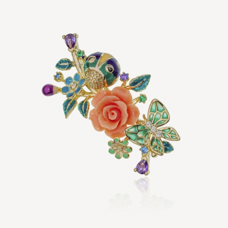 Brooch with pink rose Brooch with pink rose