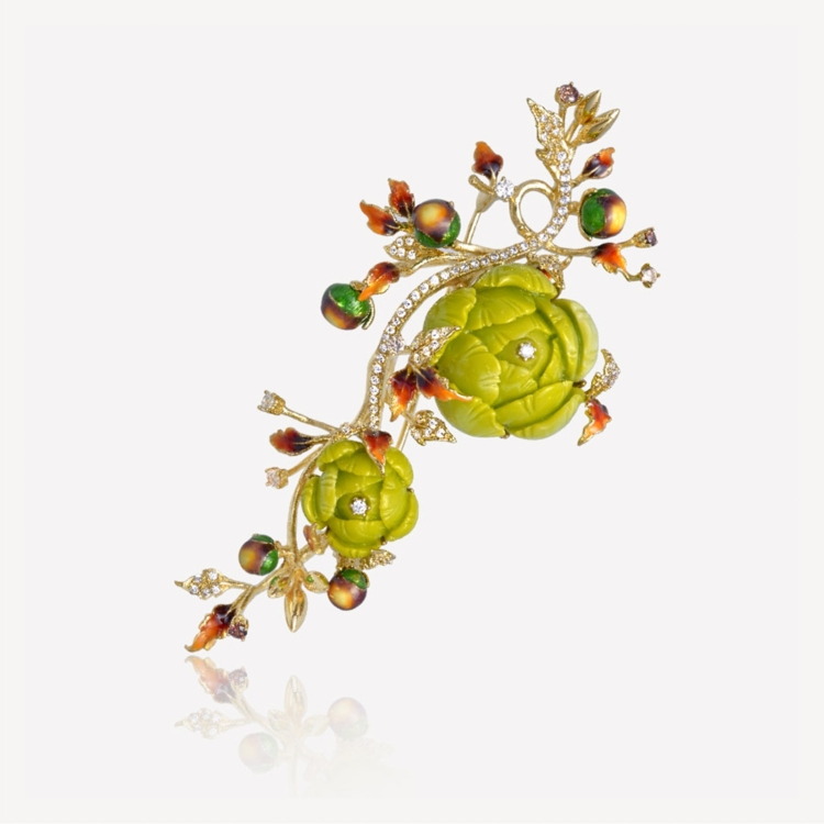 Brooch with green peonies