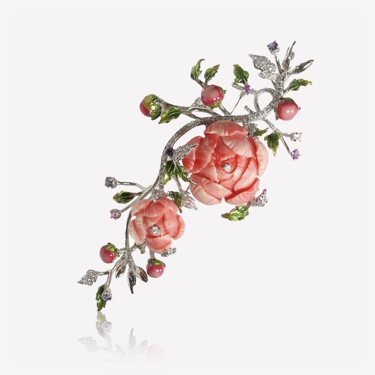 Brooch with pink peonies Brooch with pink peonies