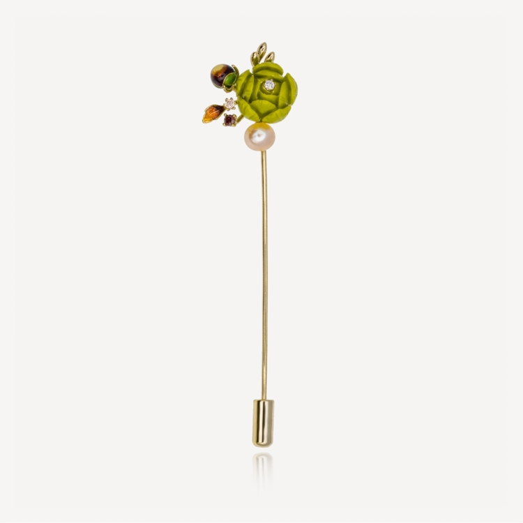 Brooch-pin with green peony