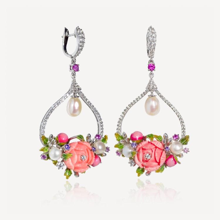 Earrings with pink peonies Earrings with pink peonies