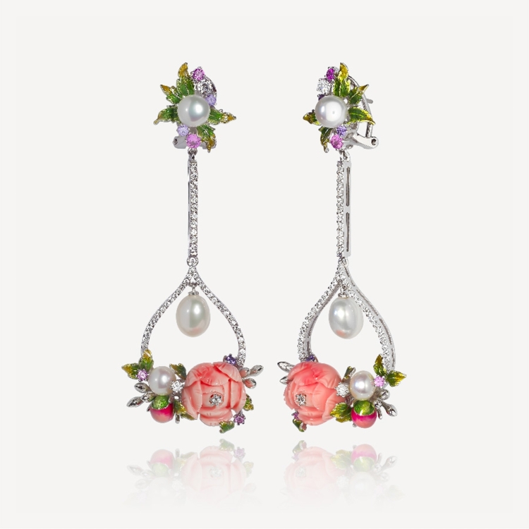 Long earrings with pink peonies Long earrings with pink peonies