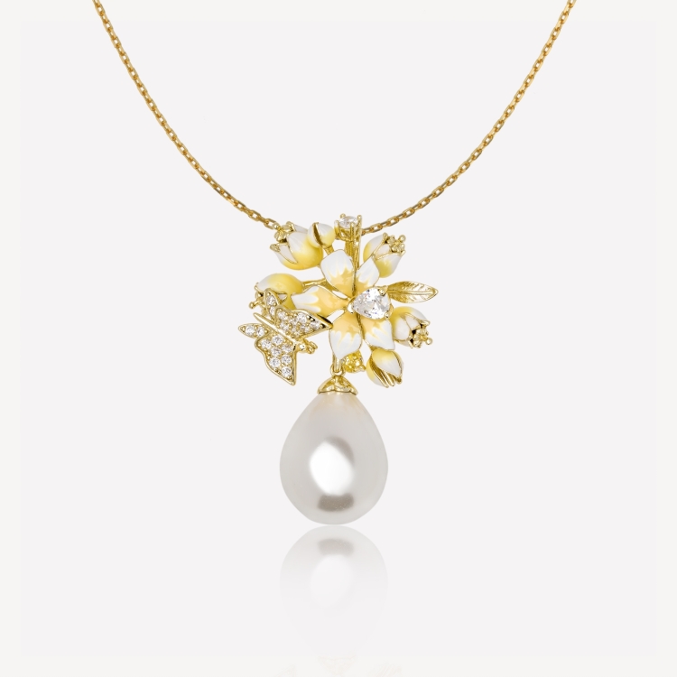 Pendant with lilies-of-the-valley and detachable pearl