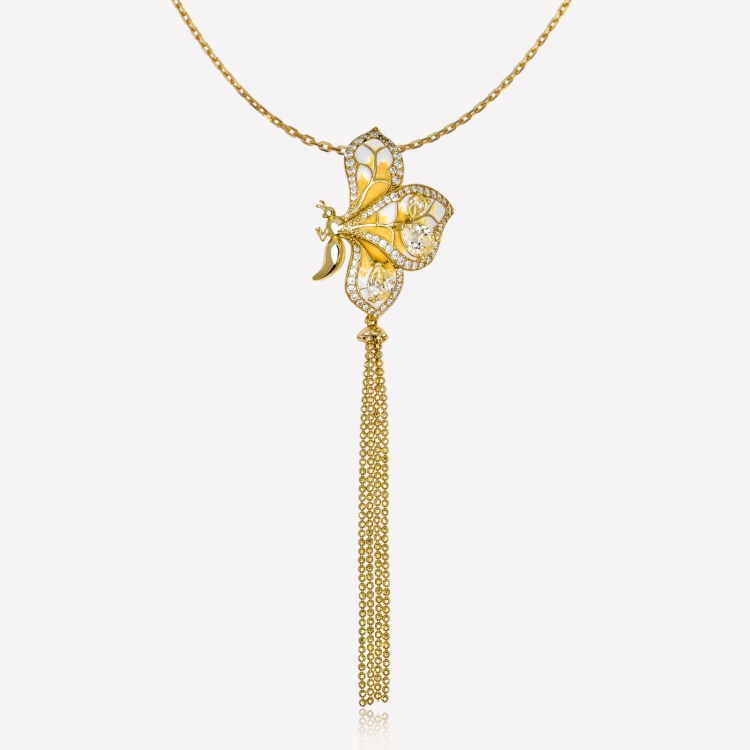 Pendant with golden dragonfly and detachable tassel