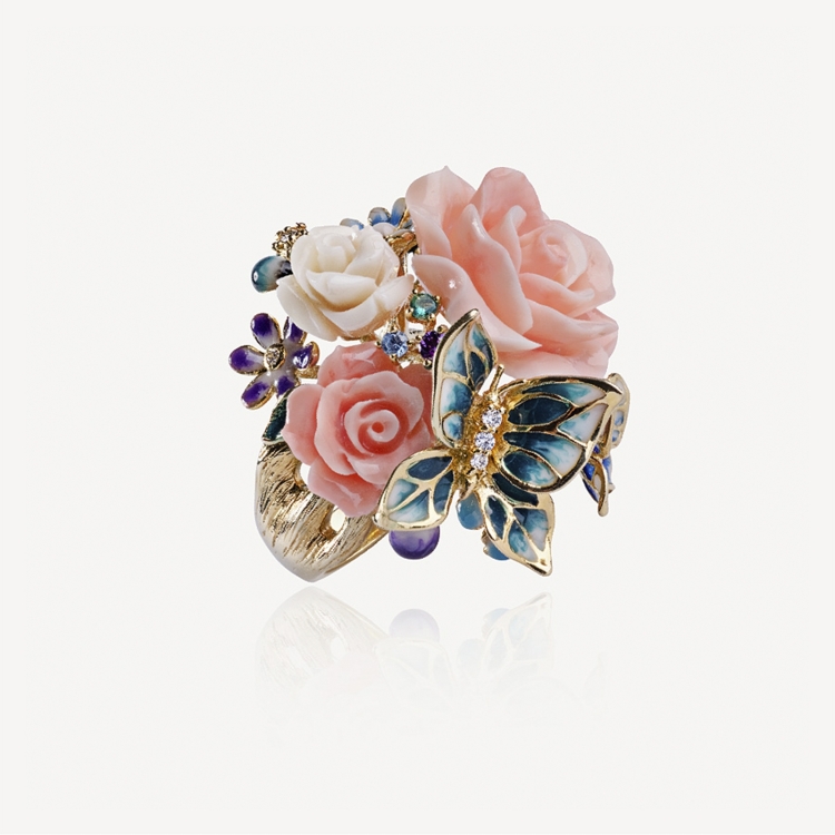 Ring with pink rose and butterfly Ring with pink rose and butterfly