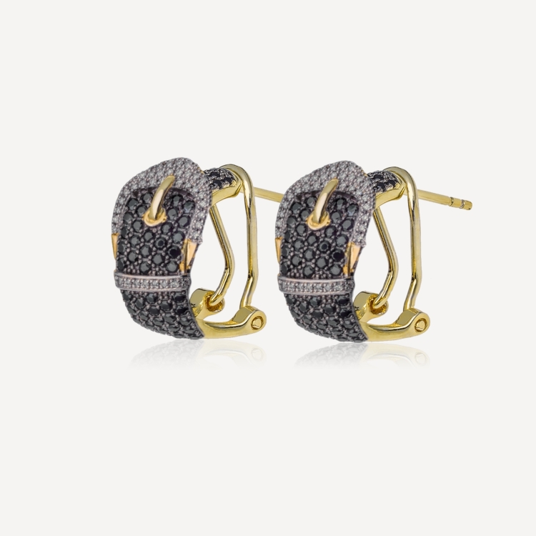 Earrings with black spinels and diamonds Earrings with black spinels and diamonds
